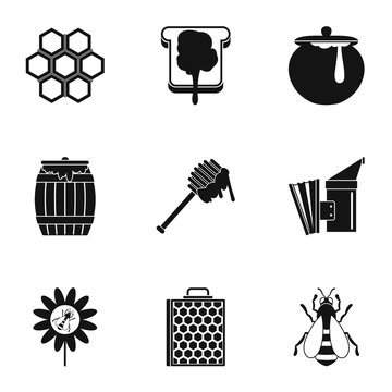 Honey production icons set, simple style