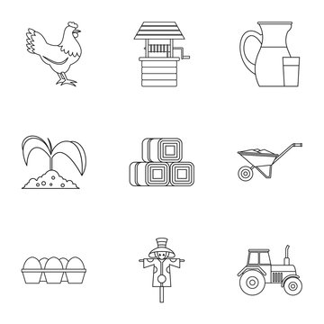 Agriculture icons set, outline style