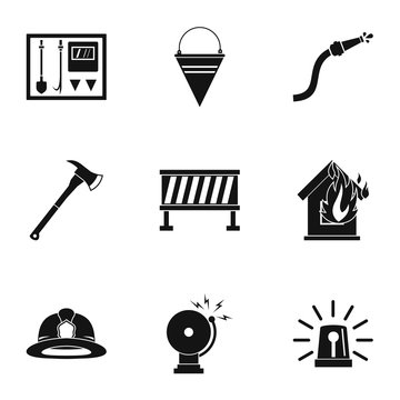 Firefighter icons set, simple style