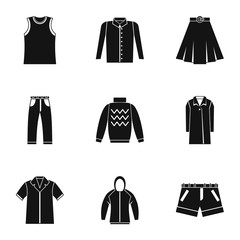 Types of clothes icons set, simple style
