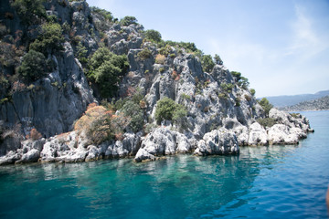 sunken city of Kekova in bay of Uchagiz view from sea