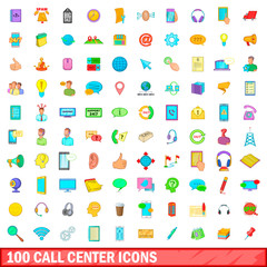 100 call center icons set, cartoon style