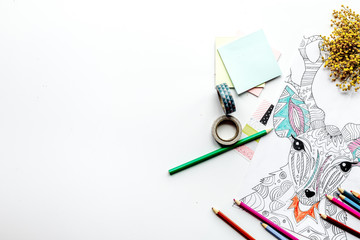 coloring picture for adults on white background top view mockup