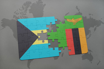 puzzle with the national flag of bahamas and zambia on a world map