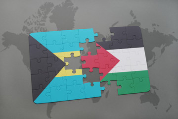 puzzle with the national flag of bahamas and palestine on a world map