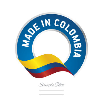 Made in Colombia flag blue color label button logo icon banner