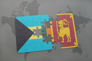puzzle with the national flag of bahamas and sri lanka on a world map