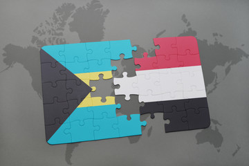 puzzle with the national flag of bahamas and yemen on a world map