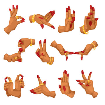 Woman hands with namaste mudra on white background sign and indian yoga language gestures relating to hinduism or buddhism mudras vector illustration.