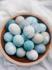 Wooden Bowl of Botanical Naturally Dyed Easter Eggs