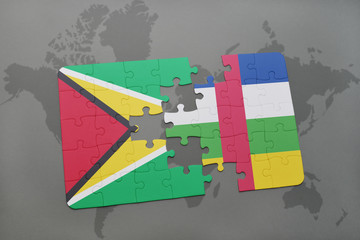 puzzle with the national flag of guyana and central african republic on a world map