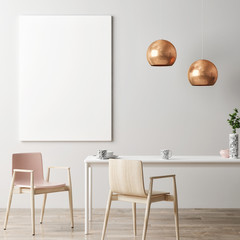 Mock up poster in hipster interior background, Dining room, 3d illustration