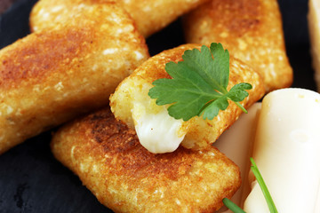 Homemade potato croquettes with parmesan and chives, nice and simple, but delicious light food