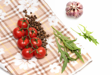 fresh vegetable, arugula, allspice, cherry tomato and garlic