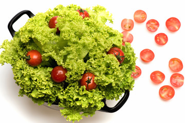 fresh vegetable, green lettuce, cherry tomato isolated on white background