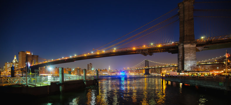 Fototapeta Manhattan Brooklyn bridge East river night