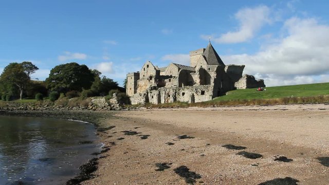 Beach and Inchcolm Abbey Scotland
