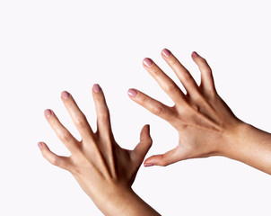 aggressive female hands  isolated on white background