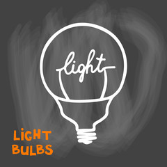 Light bulbs icon. Concept of big ideas inspiration, innovation, invention, effective thinking. CFL lamp.  Isolated. Vector illustration.  Idea symbol. Vector. sketch. Sign. On chalck background