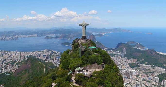 Aerial view of Christ the Redeemer ,Sugarloaf Mountain and Botafogo Bay, Rio de Janeiro, Brazil