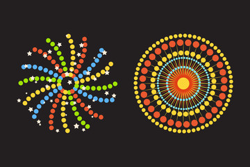 Firework different shapes colorful festive and bright carnival or birthday design for brochures poster, wrapping paper, greeting card vector illustration.