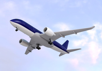Fototapeta na wymiar Passenger airplane flying in the sky. 3D rendering image.