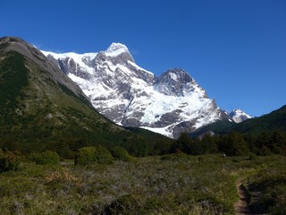 Fototapeta na wymiar Hiking trail leading into the wilderness of the stunning Torres del Paine National Park, Chile.