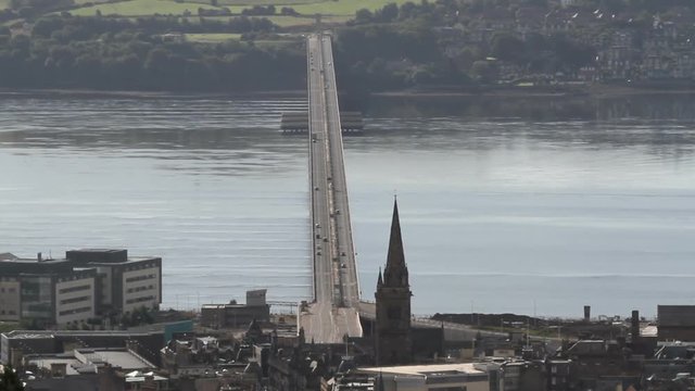 Elevated view of traffic on Tay Road Bridge Dundee Scotland

