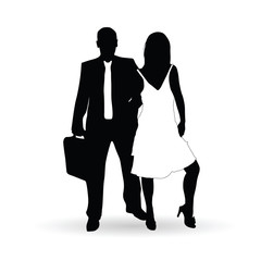 couple silhouette in black and white color illustration