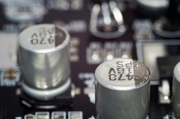 Elements of pc motherboard, macro view.