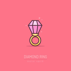 Diamond ring icon in linework style vector illustration