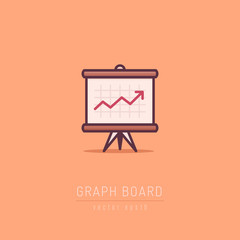 Office business presentation board with graph chart vector icon illustration in flat linework style