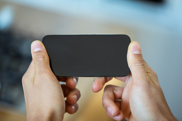 focus on a smartphone in horizontal position