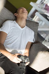 photographer having fun with his photographs