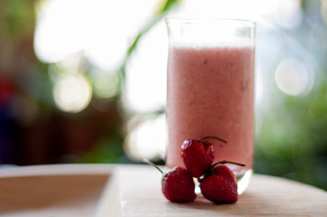 Refreshing summer drink with Strawberry and donut