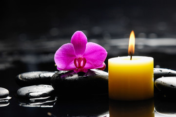 Pink orchid ,candle with therapy stones 