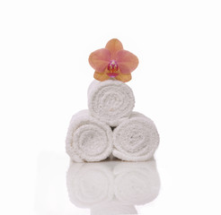 Obraz na płótnie Canvas orchid on three white roller towel