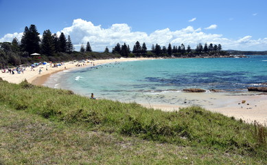 Fototapeta premium Beach at the Bermagui. Bermagui is a town on the south coast of NSW, Australia in the Bega Valley Shire. The name is derived from the Dyirringanj word, permageua, meaning canoe with paddles.