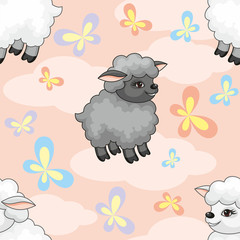Vector colorful seamless pattern with the image of farm animals in cartoon style.