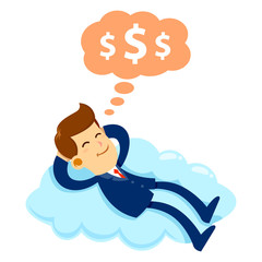 Fototapeta na wymiar Businessman Sleeping on a Cloud Dreaming About Money