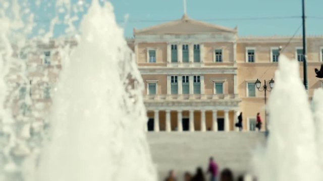 Greek parliament and Syntagma sq establish shot slowmo 100p