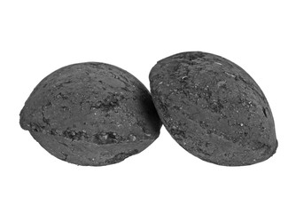 Charcoal briquettes on white background