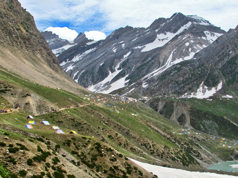 Great Indian Himalayan range snow capped mountains gives way to the chief Hindu shrine Amarnath the Lord Shiva.