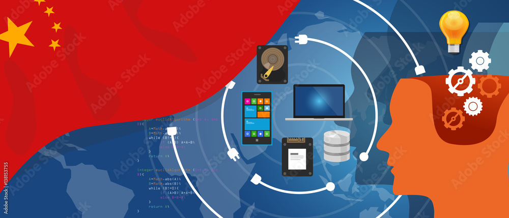 Poster china it information technology digital infrastructure connecting business data via internet network