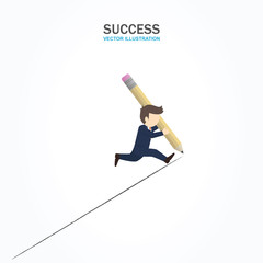 Businessman use his pencil draw a way to success. Success Concept.