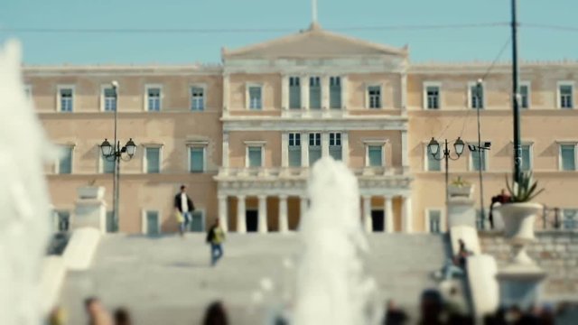 Greek parliament and Syntagma sq establish shot slowmo 100p