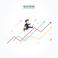 Businessman is running on growing graph. Success Concept.