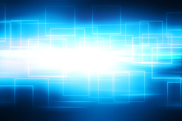 Abstract blue squares and lines glowing technology background