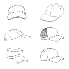 Vector Set of Sketch Baseball Caps
