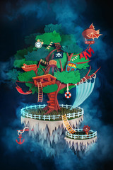 Pirate treehouse on a floating island made from paper © DinaBelenko